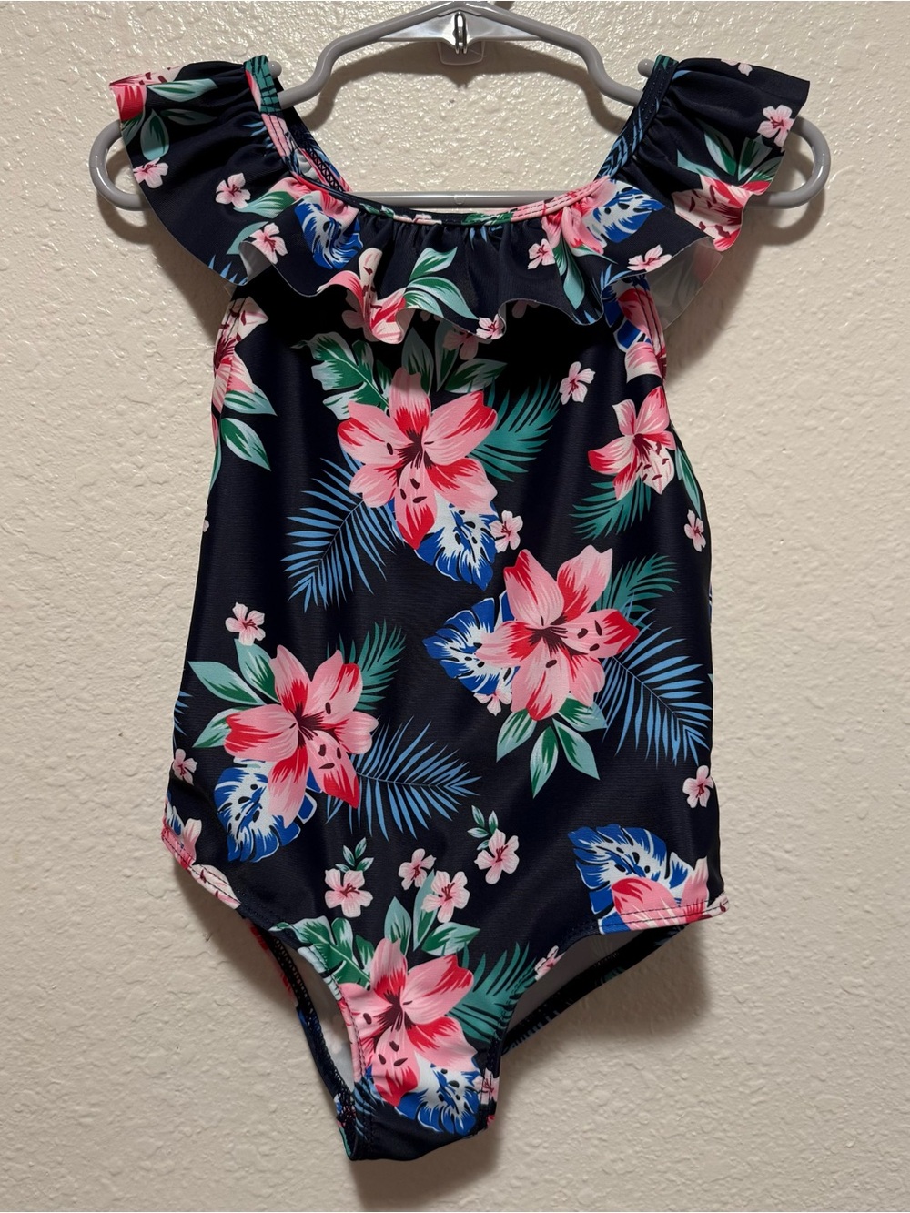 Floral One Piece Swimsuit Ruffle Neckline Size 3-4Y NWOT Kids Swimwear Beach
